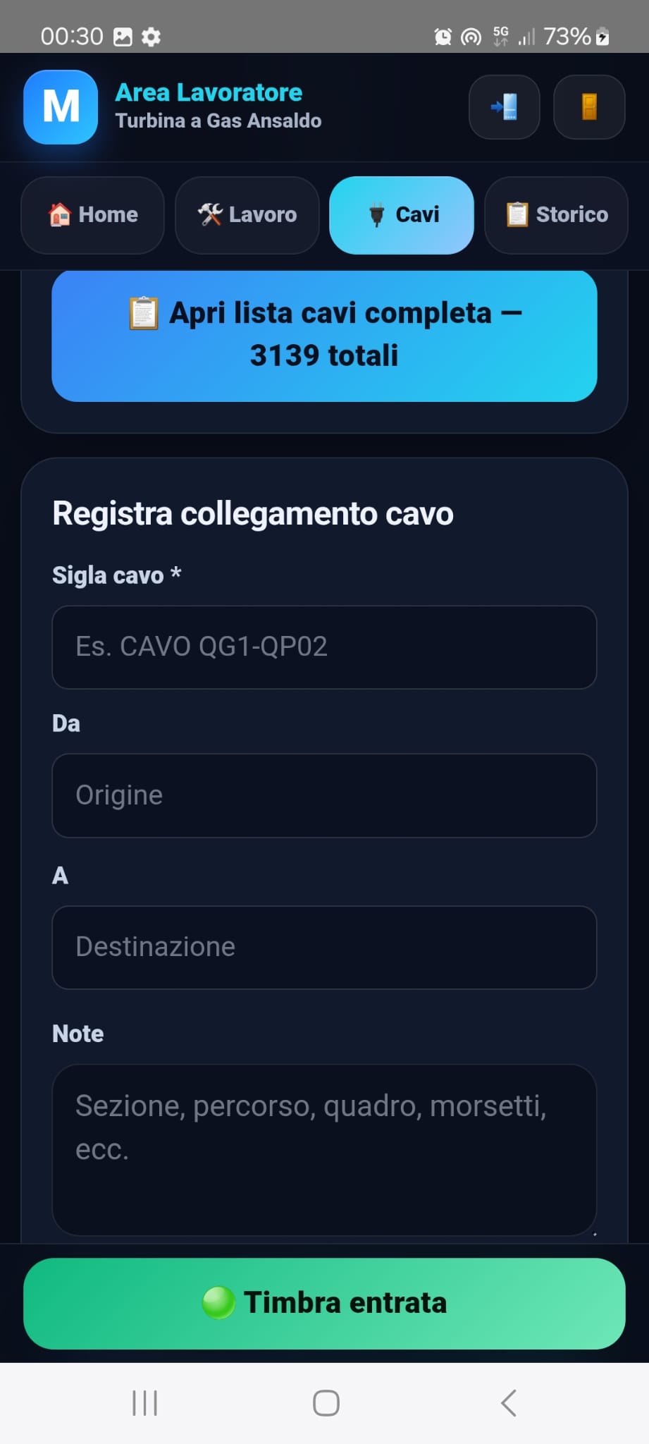 Schermata reale dell'app MPG Site Management